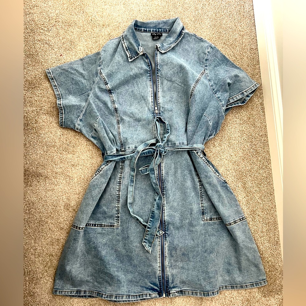 City Chic Zip Up Denim Dress Size